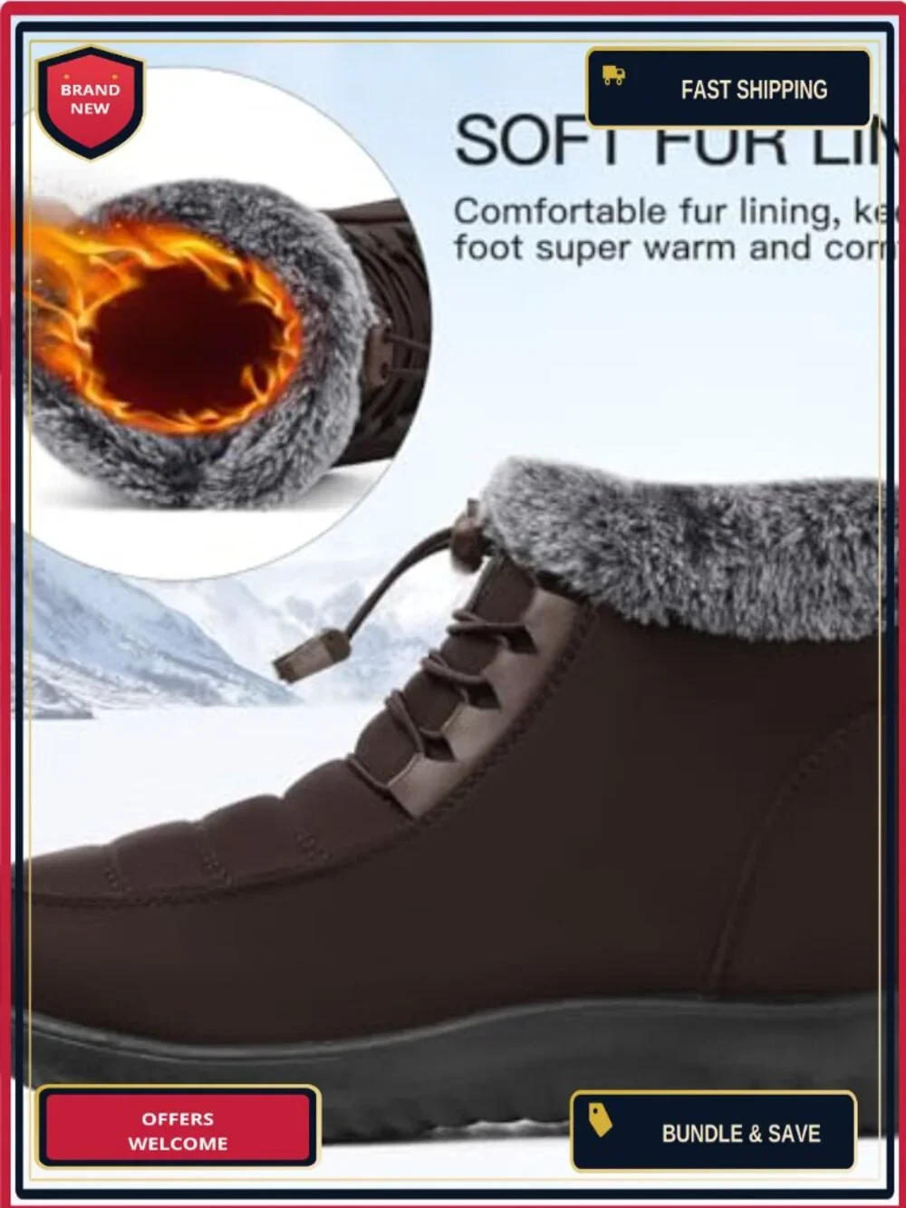 Women's Fur Lined Snow Boots Water Resistant Anti-slip Zipper Ankle Boots Winter